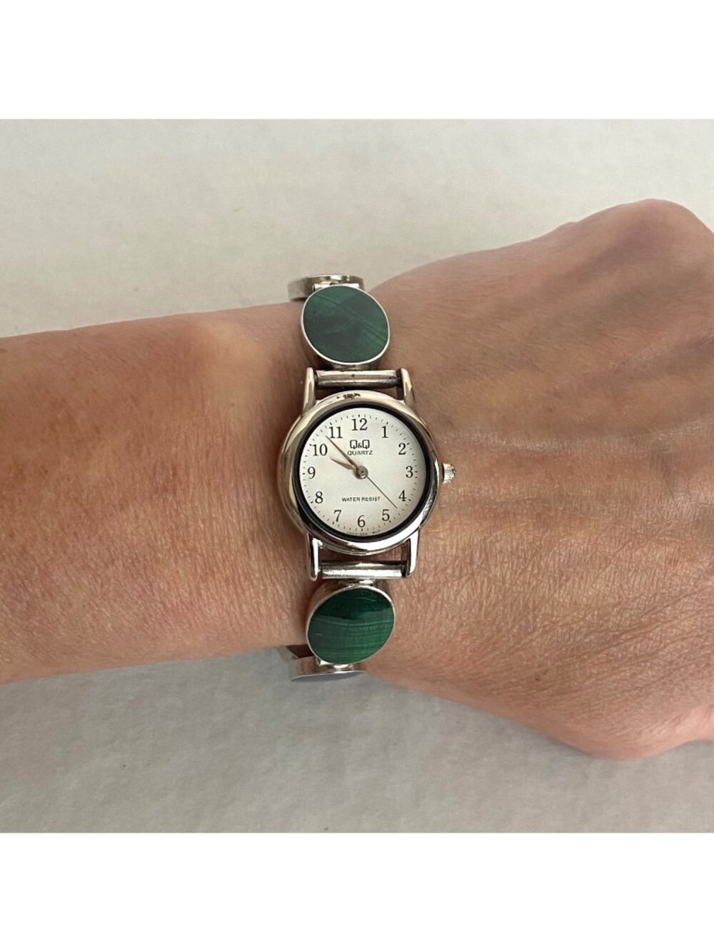 950 Silver Southwest Style Oval Malachite & Lapis Link Bracelet Watch 7"